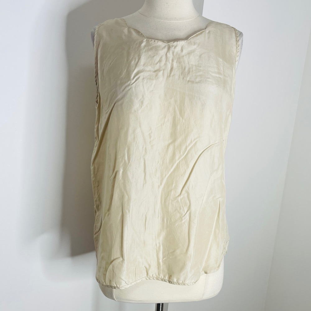 Louise Paris Women 100% Silk Sleeveless Shell Blouse Cream Beige Medium RN 57686